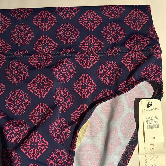 Talbots Miraclesuit High Rise Fold Over Bikini Bottom Estilo Blue Magenta Size 8 - Picture 3 of 11